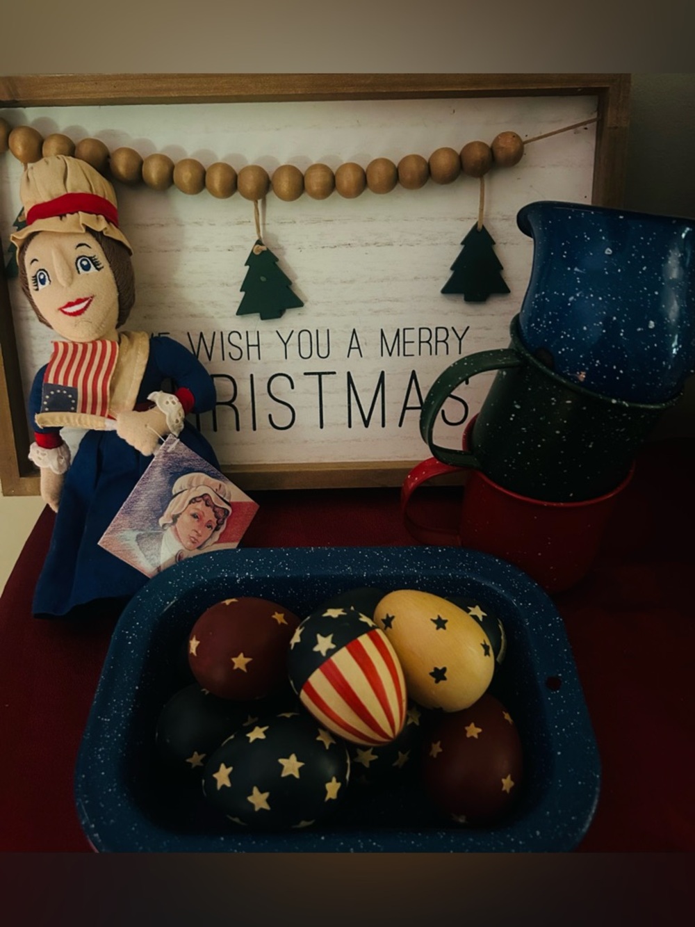 Primitive Americana Colonial Country lot Betsy Ross eggs speckled enamel